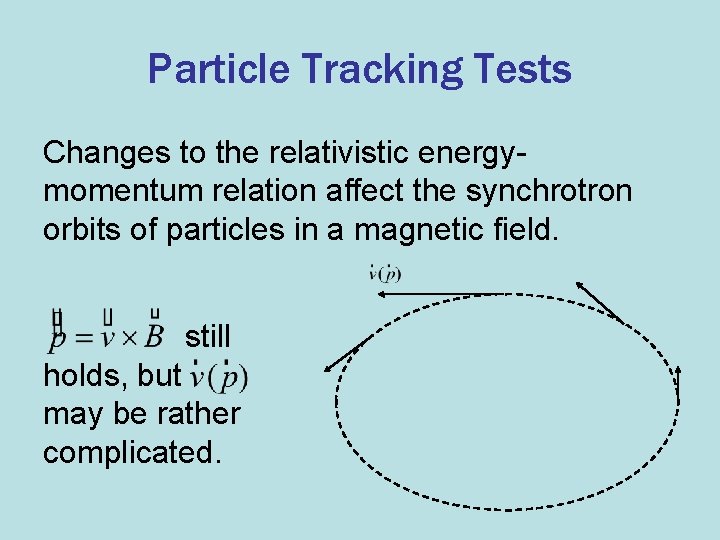 Particle Tracking Tests Changes to the relativistic energymomentum relation affect the synchrotron orbits of