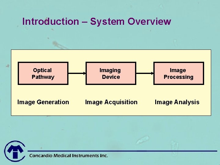 Introduction – System Overview Optical Pathway Imaging Device Image Processing Image Generation Image Acquisition