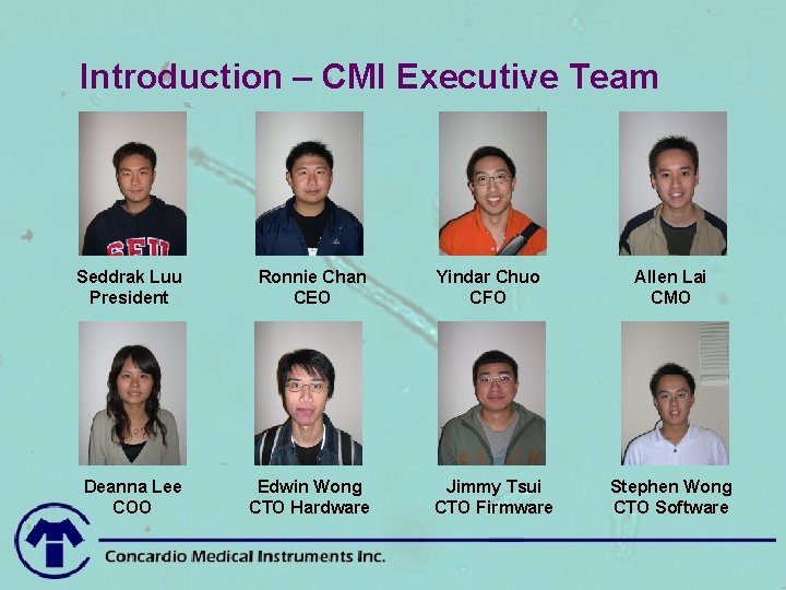 Introduction – CMI Executive Team Seddrak Luu President Ronnie Chan CEO Deanna Lee COO