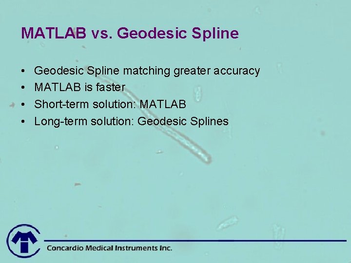 MATLAB vs. Geodesic Spline • • Geodesic Spline matching greater accuracy MATLAB is faster