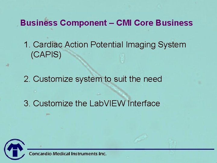 Business Component – CMI Core Business 1. Cardiac Action Potential Imaging System (CAPIS) 2.