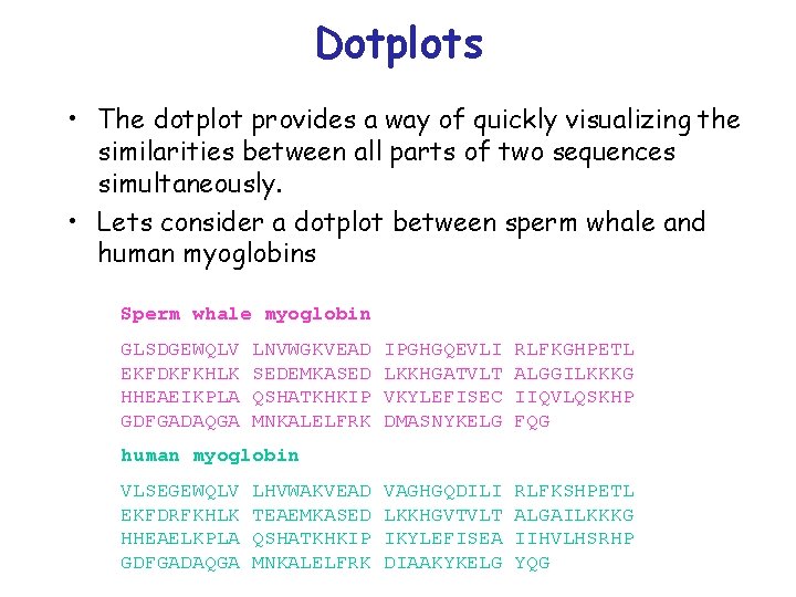 Dotplots • The dotplot provides a way of quickly visualizing the similarities between all