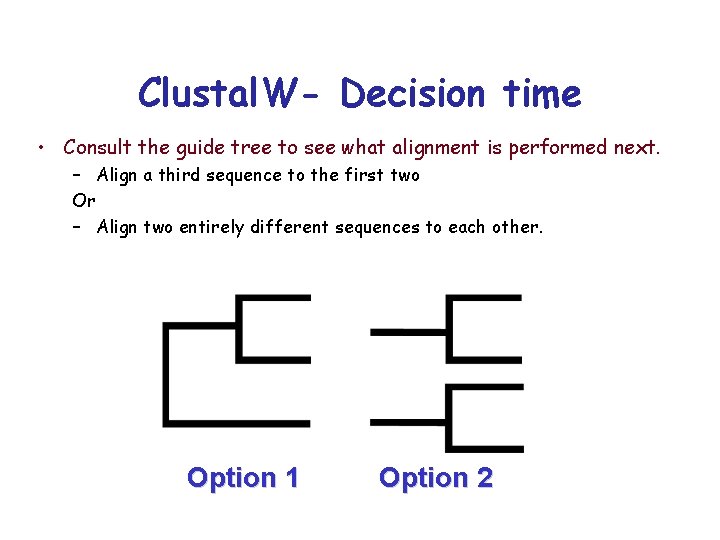 Clustal. W- Decision time • Consult the guide tree to see what alignment is