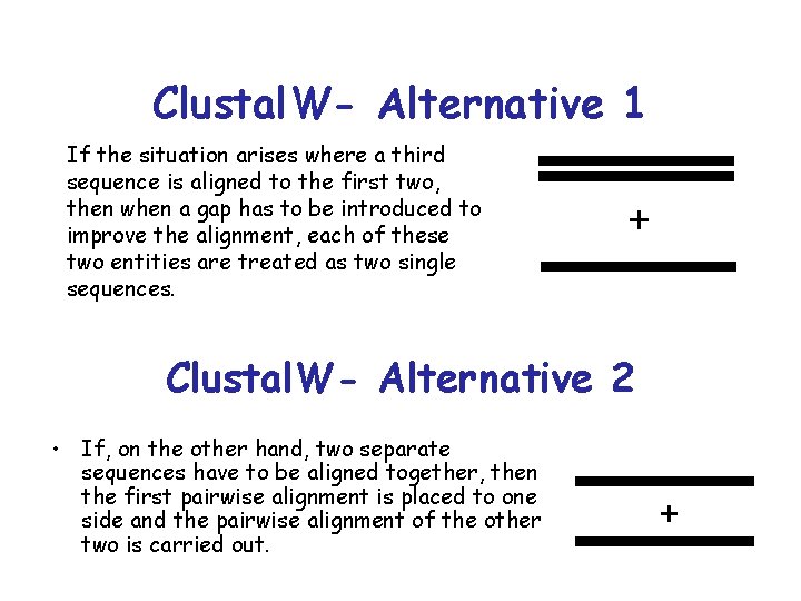 Clustal. W- Alternative 1 If the situation arises where a third sequence is aligned Clustal. W- Alternative 1 If the situation arises where a third sequence is aligned