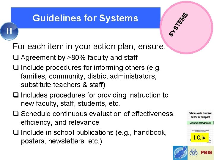 SY ST EM S Guidelines for Systems For each item in your action plan,