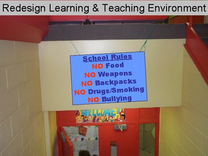 Redesign Learning & Teaching Environment School Rules NO Food NO Weapons NO Backpacks g
