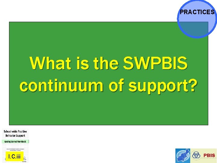 PRACTICES What is the SWPBIS continuum of support? I. C. iii 