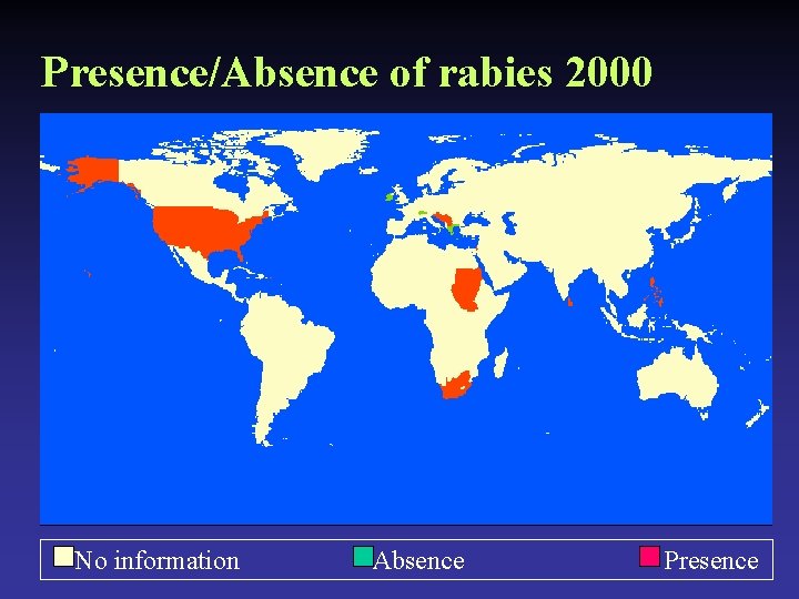 Presence/Absence of rabies 2000 No information Absence Presence 