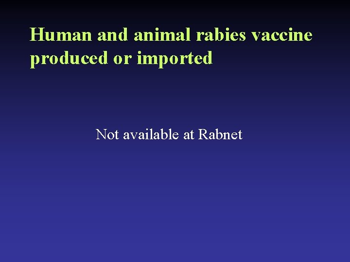 Human and animal rabies vaccine produced or imported Not available at Rabnet 