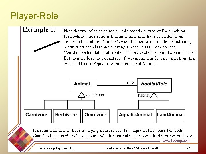 Player-Role Example 1: Note the two roles of animals: role based on: type of