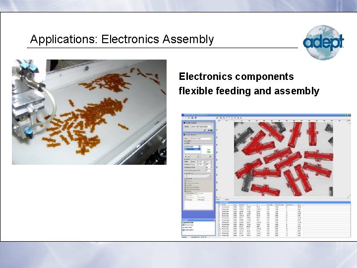 Applications: Electronics Assembly Electronics components flexible feeding and assembly 