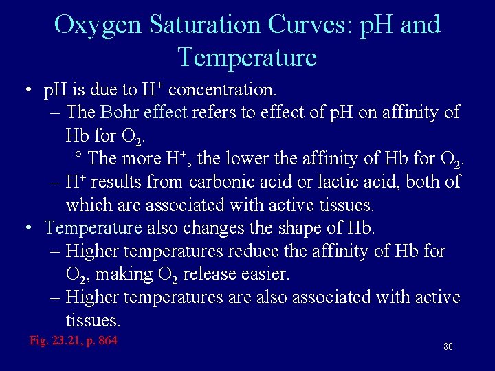 Oxygen Saturation Curves: p. H and Temperature • p. H is due to H+