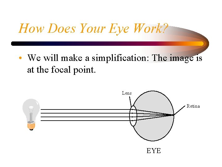 How Does Your Eye Work? • We will make a simplification: The image is