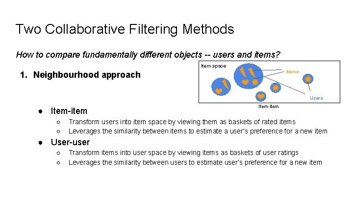 Two Collaborative Filtering Methods How to compare fundamentally different objects -- users and items?