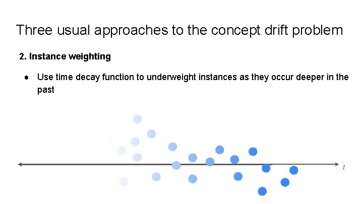 Three usual approaches to the concept drift problem 2. Instance weighting ● Use time