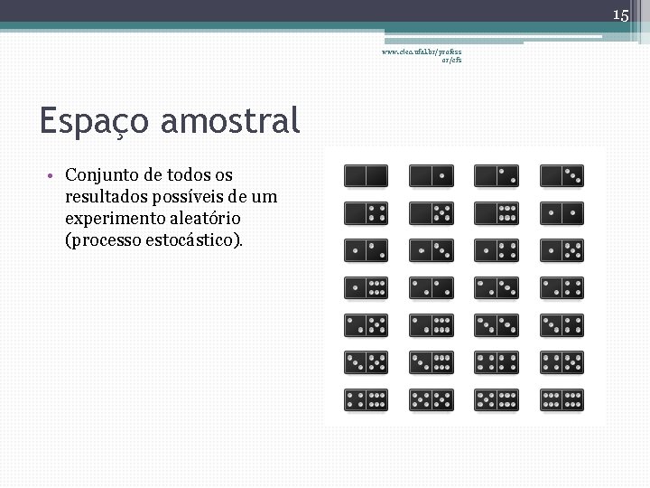 15 www. ctec. ufal. br/profess or/cfs Espaço amostral • Conjunto de todos os resultados