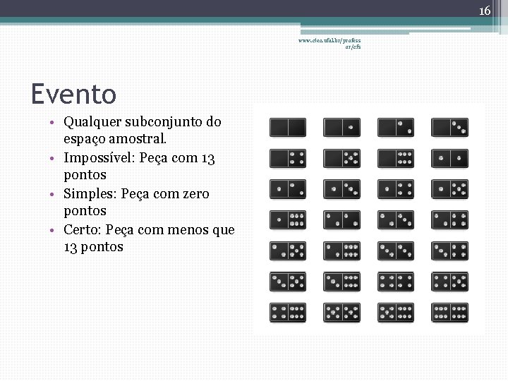 16 www. ctec. ufal. br/profess or/cfs Evento • Qualquer subconjunto do espaço amostral. •