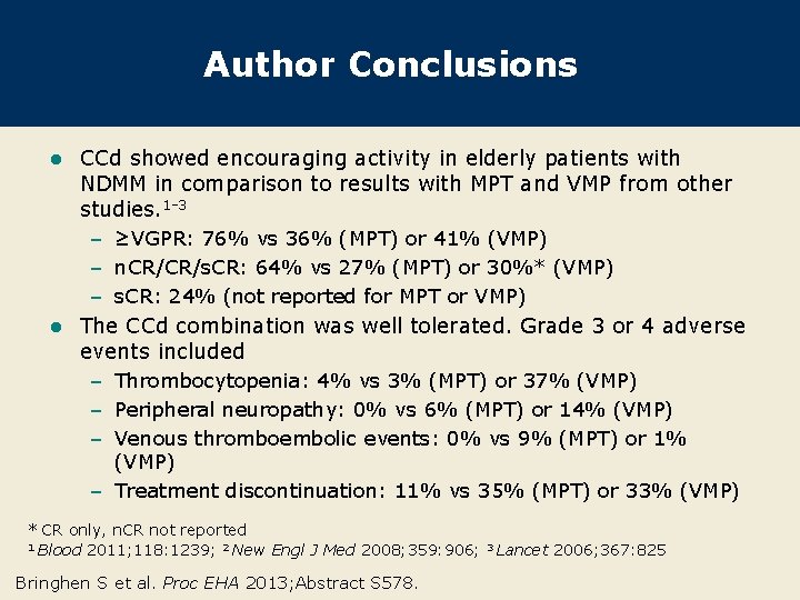 Author Conclusions CCd showed encouraging activity in elderly patients with NDMM in comparison to