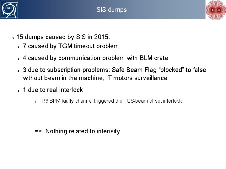 SIS dumps 15 dumps caused by SIS in 2015: 7 caused by TGM timeout