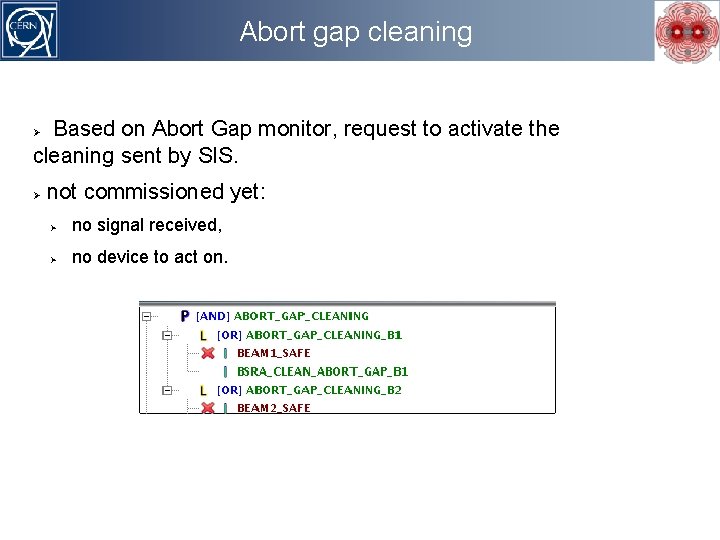 Abort gap cleaning Based on Abort Gap monitor, request to activate the cleaning sent