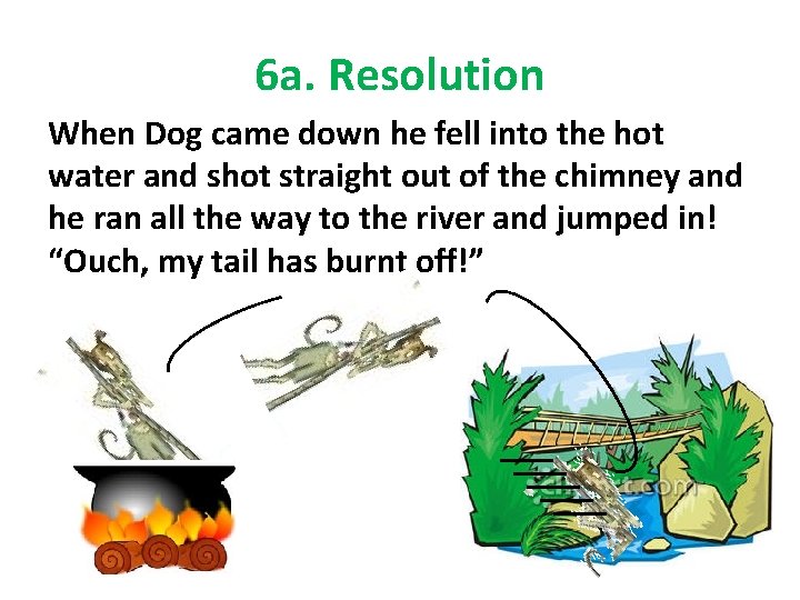 6 a. Resolution When Dog came down he fell into the hot water and