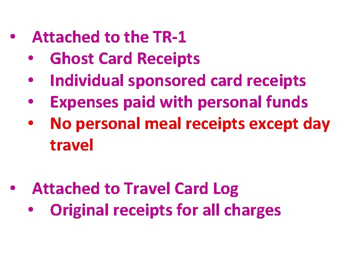  • Attached to the TR-1 • Ghost Card Receipts • Individual sponsored card