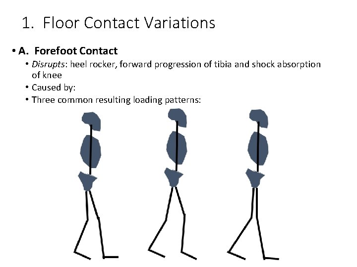 1. Floor Contact Variations • A. Forefoot Contact • Disrupts: heel rocker, forward progression