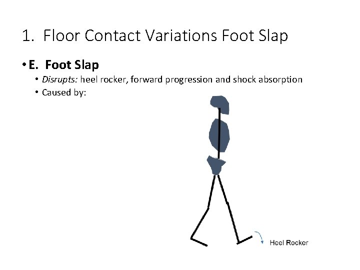 1. Floor Contact Variations Foot Slap • E. Foot Slap • Disrupts: heel rocker,