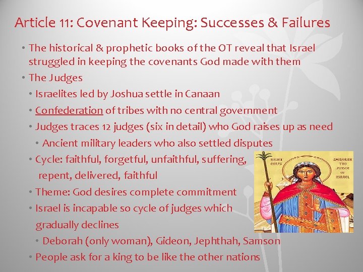 Article 11: Covenant Keeping: Successes & Failures • The historical & prophetic books of