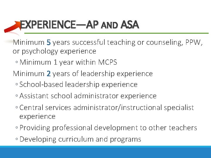 EXPERIENCE—AP AND ASA Minimum 5 years successful teaching or counseling, PPW, or psychology experience