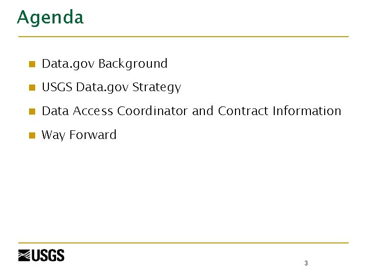 Agenda n Data. gov Background n USGS Data. gov Strategy n Data Access Coordinator