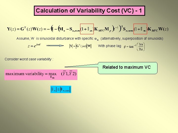 Calculation of Variability Cost (VC) - 1 Assume, W is sinusoidal disturbance with specific Calculation of Variability Cost (VC) - 1 Assume, W is sinusoidal disturbance with specific