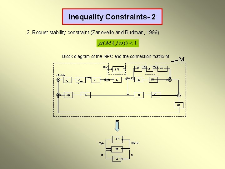 Inequality Constraints- 2 2. Robust stability constraint (Zanovello and Budman, 1999) Block diagram of