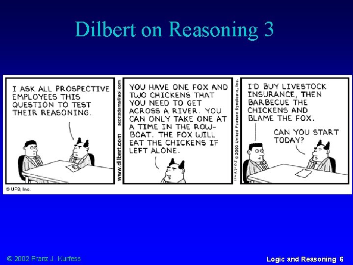 Dilbert on Reasoning 3 © 2002 Franz J. Kurfess Logic and Reasoning 6 