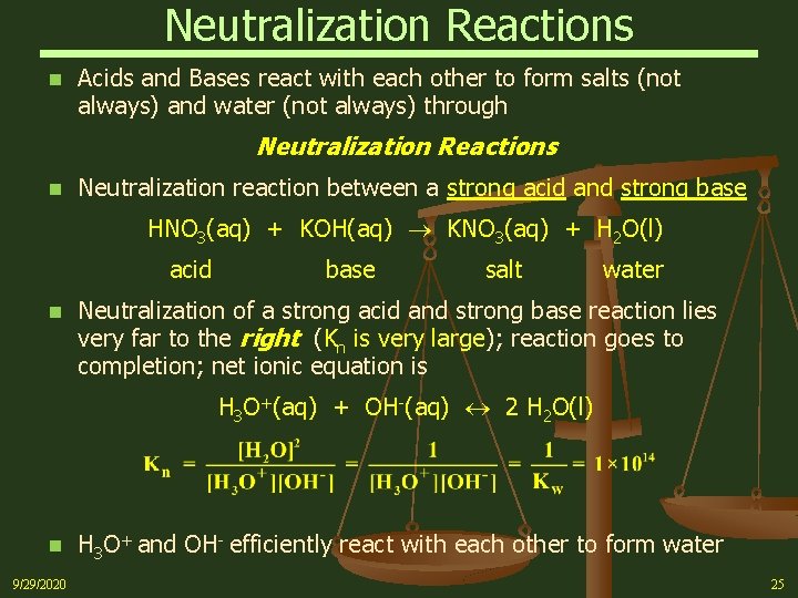 Neutralization Reactions n Acids and Bases react with each other to form salts (not