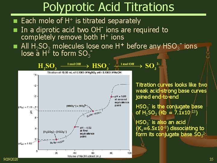 Polyprotic Acid Titrations Each mole of H+ is titrated separately n In a diprotic