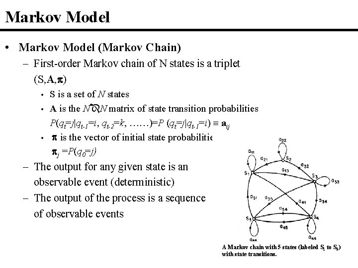 Markov Model • Markov Model (Markov Chain) – First-order Markov chain of N states
