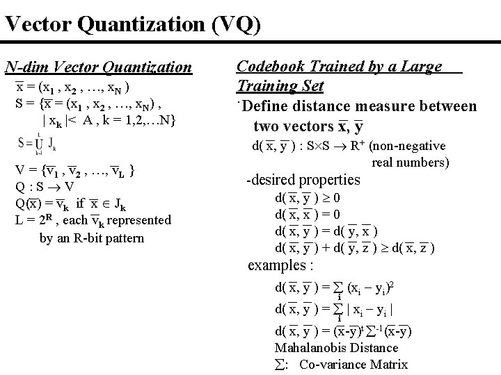 Vector Quantization (VQ) N-dim Vector Quantization x = (x 1 , x 2 ,