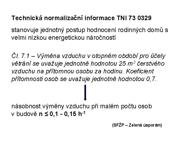 Technická normalizační informace TNI 73 0329 stanovuje jednotný postup hodnocení rodinných domů s velmi