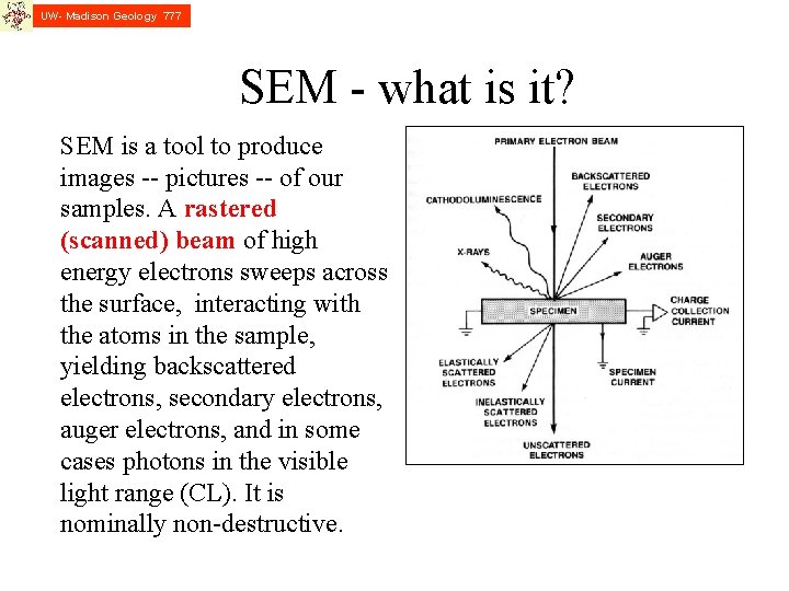 UW- Madison Geology 777 SEM - what is it? SEM is a tool to