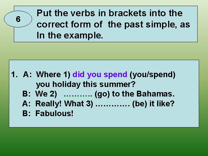 6 Put the verbs in brackets into the correct form of the past simple,