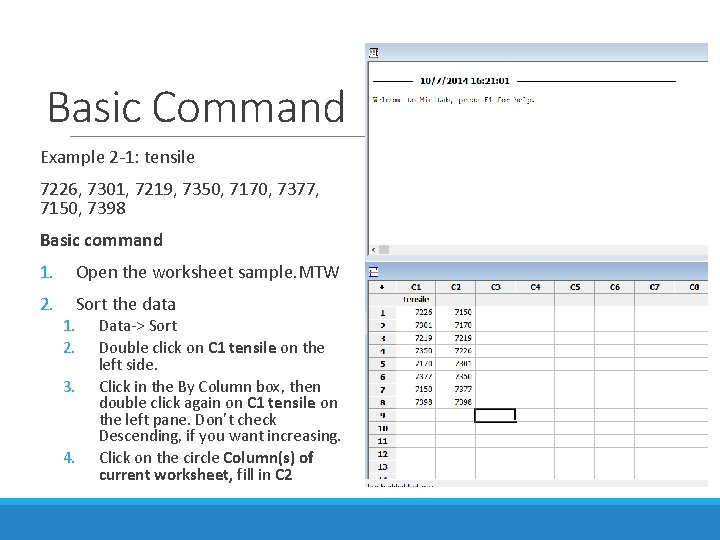Basic Command Example 2 -1: tensile 7226, 7301, 7219, 7350, 7170, 7377, 7150, 7398