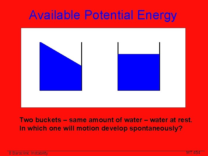 Available Potential Energy Two buckets – same amount of water – water at rest.