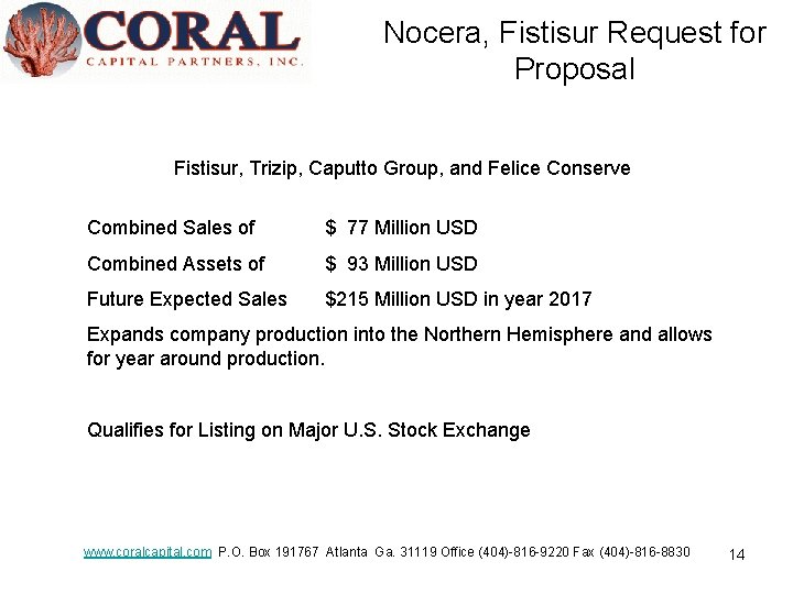 Nocera, Fistisur Request for Proposal Fistisur, Trizip, Caputto Group, and Felice Conserve Combined Sales