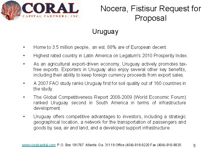 Nocera, Fistisur Request for Proposal Uruguay • Home to 3. 5 million people, an