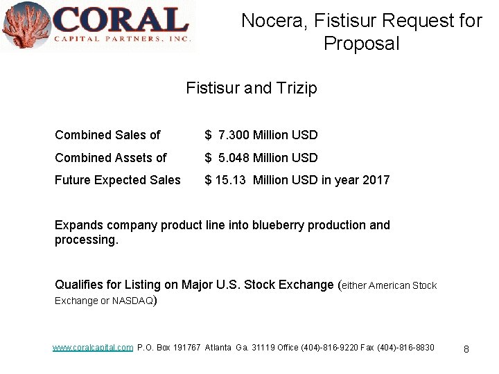 Nocera, Fistisur Request for Proposal Fistisur and Trizip Combined Sales of $ 7. 300