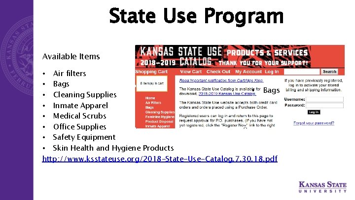 State Use Program Available Items • Air filters • Bags • Cleaning Supplies •