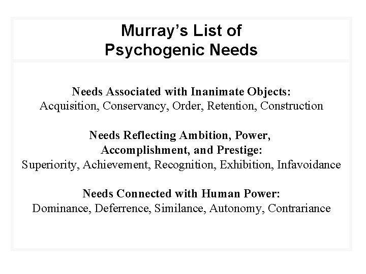 Murray’s List of Psychogenic Needs Associated with Inanimate Objects: Acquisition, Conservancy, Order, Retention, Construction