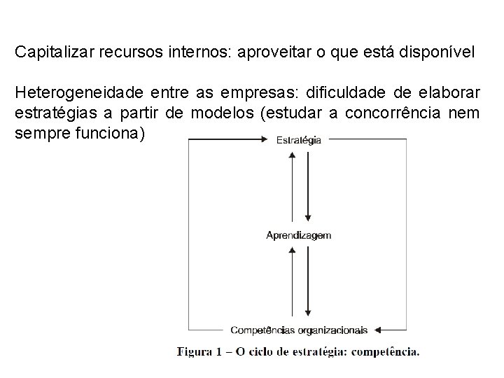 Capitalizar recursos internos: aproveitar o que está disponível Heterogeneidade entre as empresas: dificuldade de