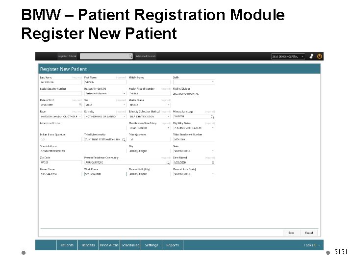 BMW – Patient Registration Module Register New Patient 5151 